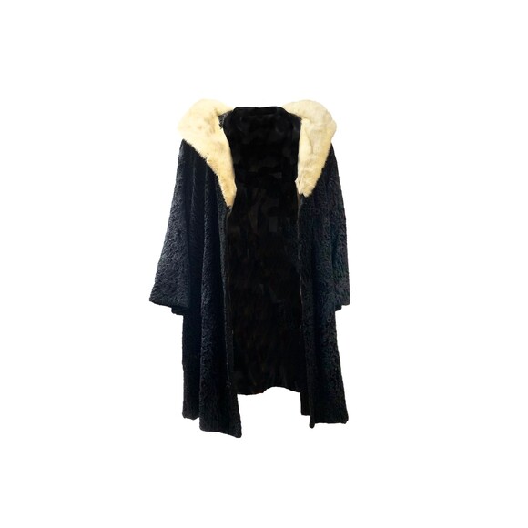 1950s HY Goodman Authentic Black Astrakhan Fur Coat With Mink Fur Collar - Picture 3 of 7